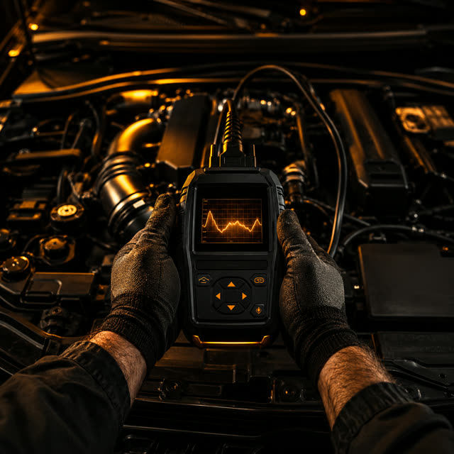 جهاز فحص أعطال (OBD) موصول بمحرك السيارة